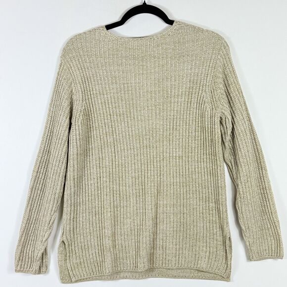Peruvian Connection Beige Cable Knit V-Neck Pima Cotton‎ Sweater Women's Medium - Picture 4 of 6